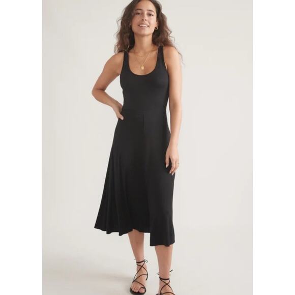 Marine Layer Lexi Rib Fit and Flare Midi Tank Dress Large Black Beach Travel - Picture 1 of 13
